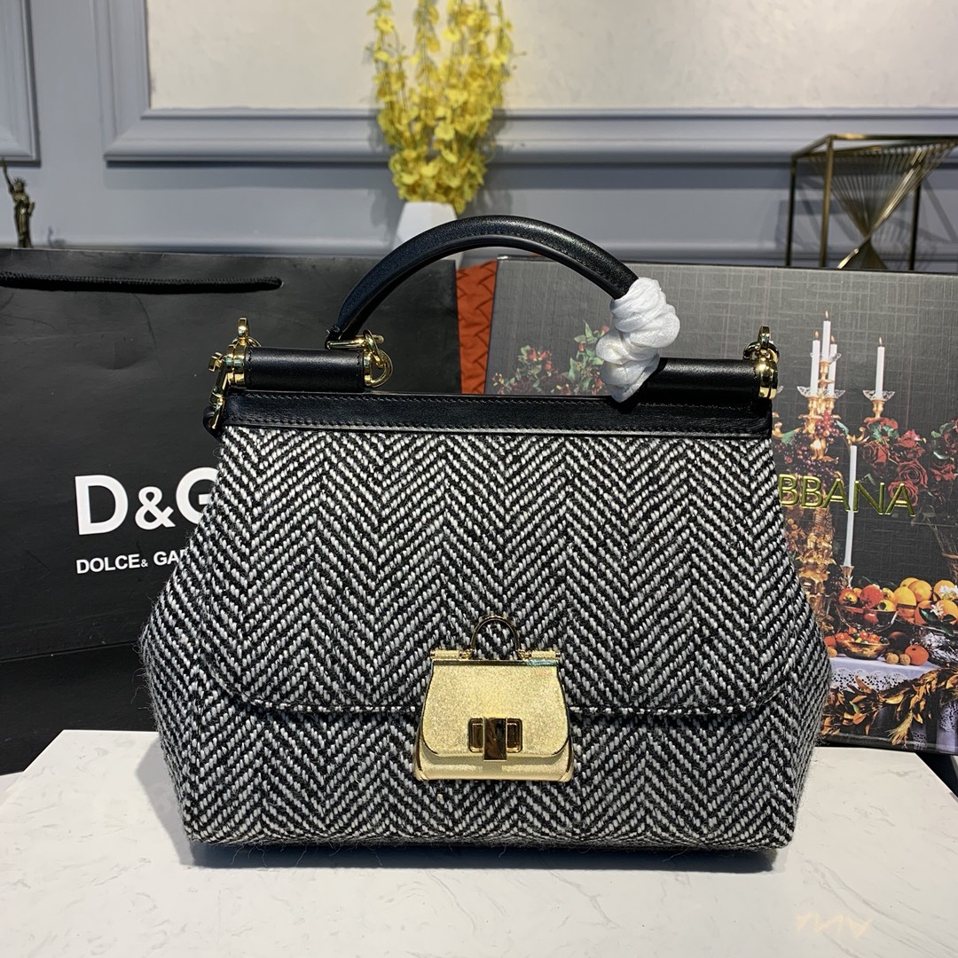 d01ce & Gab*a*a medium dauphine leather sicily bag bb6002 25 x 12 x 22 cm