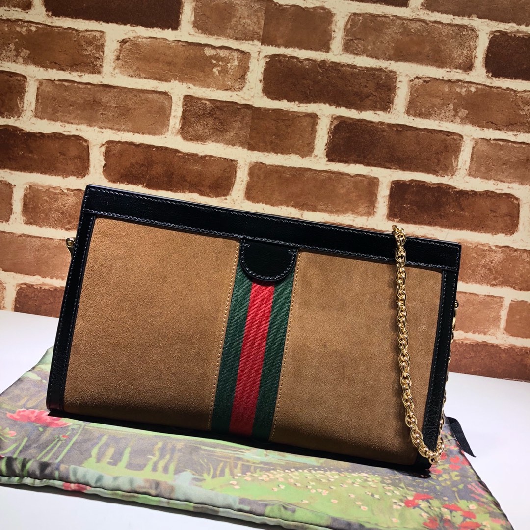 Gvc*1 medium ophidia gg shoulder bag in velvet tan/black 503876 32.5 x 20 x 10 cm