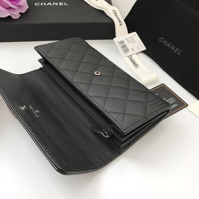 Ch**el long wallet smooth leather black & silver-tone metal a80286 19 x 10.5 x 3 cm
