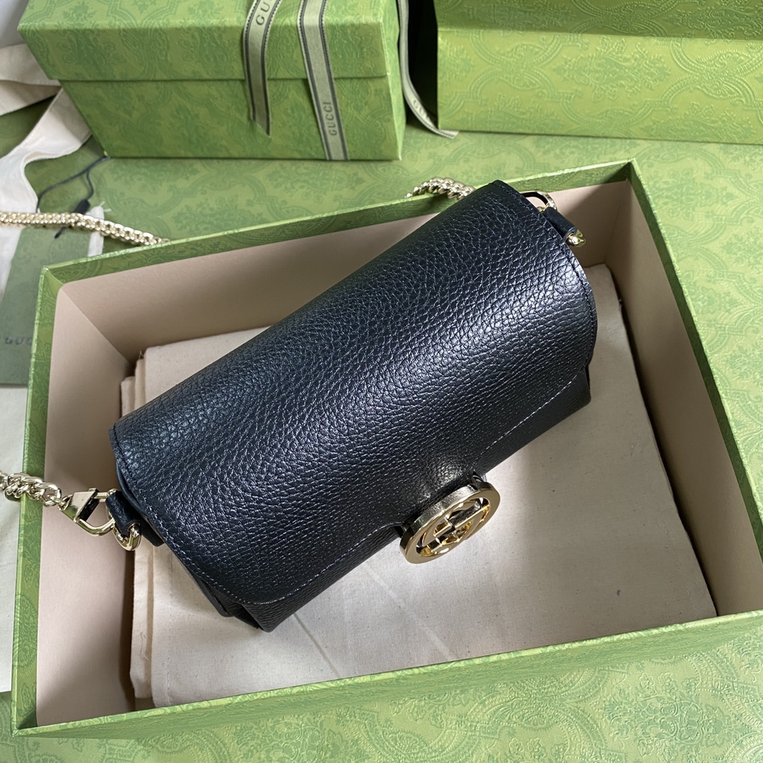 Gvc*1 interlocking g leather crossbody bag black 607720 22 x 15 x 7 cm