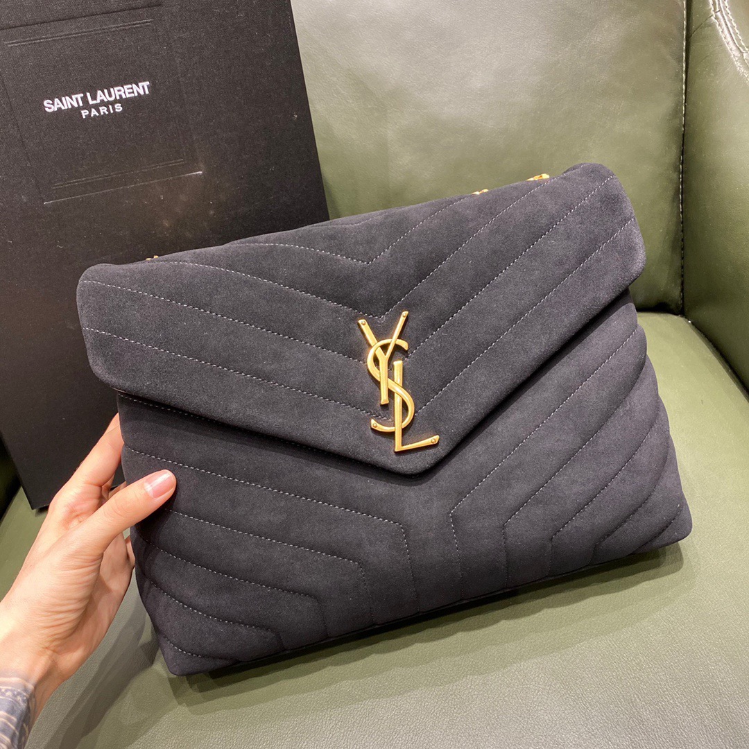 Y51 medium loulou in matelassé "y" black suede 5749461 32 x 22 x 12 cm
