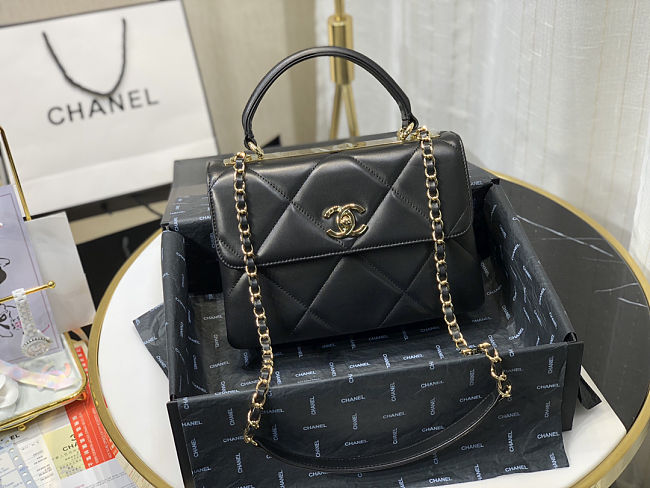Ch**el small flap bag with top handle black a92236 25cm