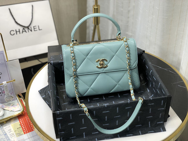 Ch**el small flap bag with top handle blue a92236 25cm
