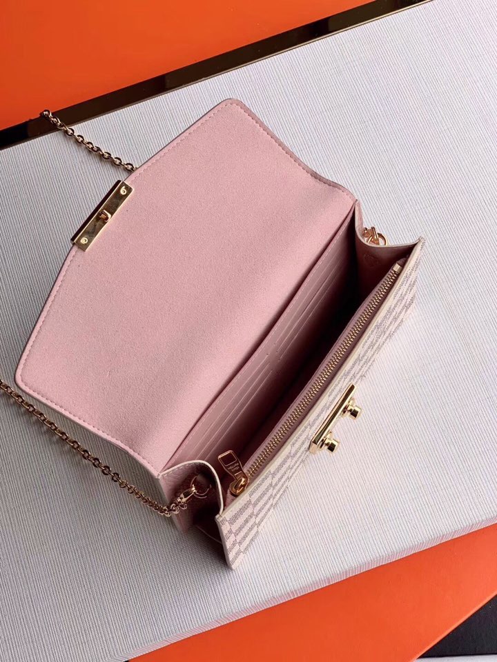 l0vis Vvtt0n croisette chain wallet damier azur rose pink n60357 21 x 13.5 x 5 cm