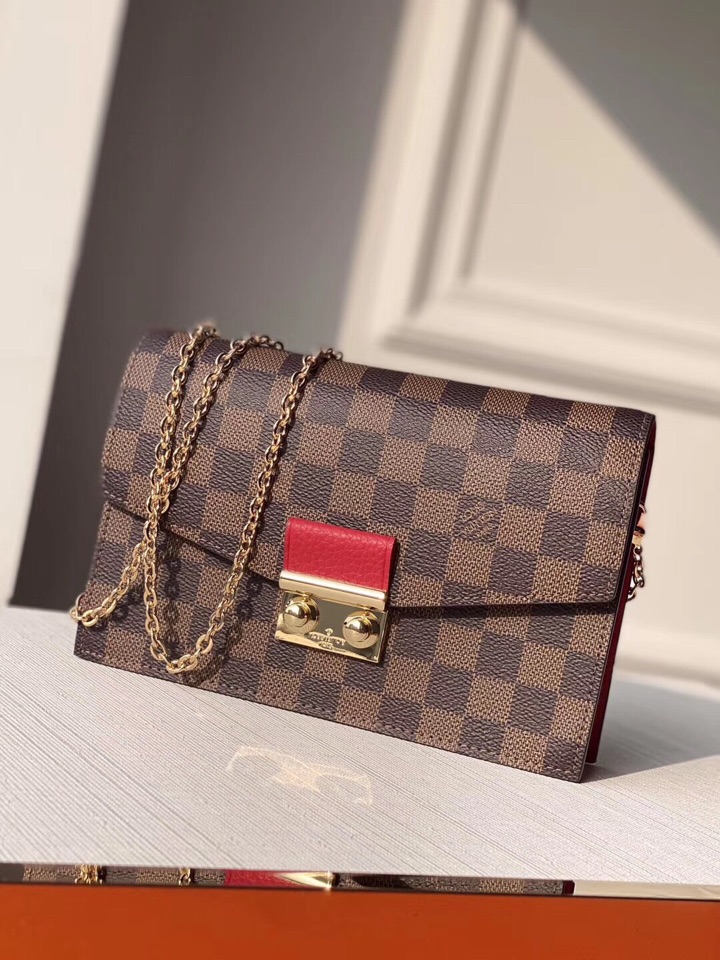 l0vis Vvtt0n croisette chain wallet damier ebene scarlet n60288 21 x 13.5 x 5 cm