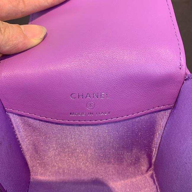 Ch**el mini quilted leather crossbody bag purple as1169 19 x 12 x 9 cm