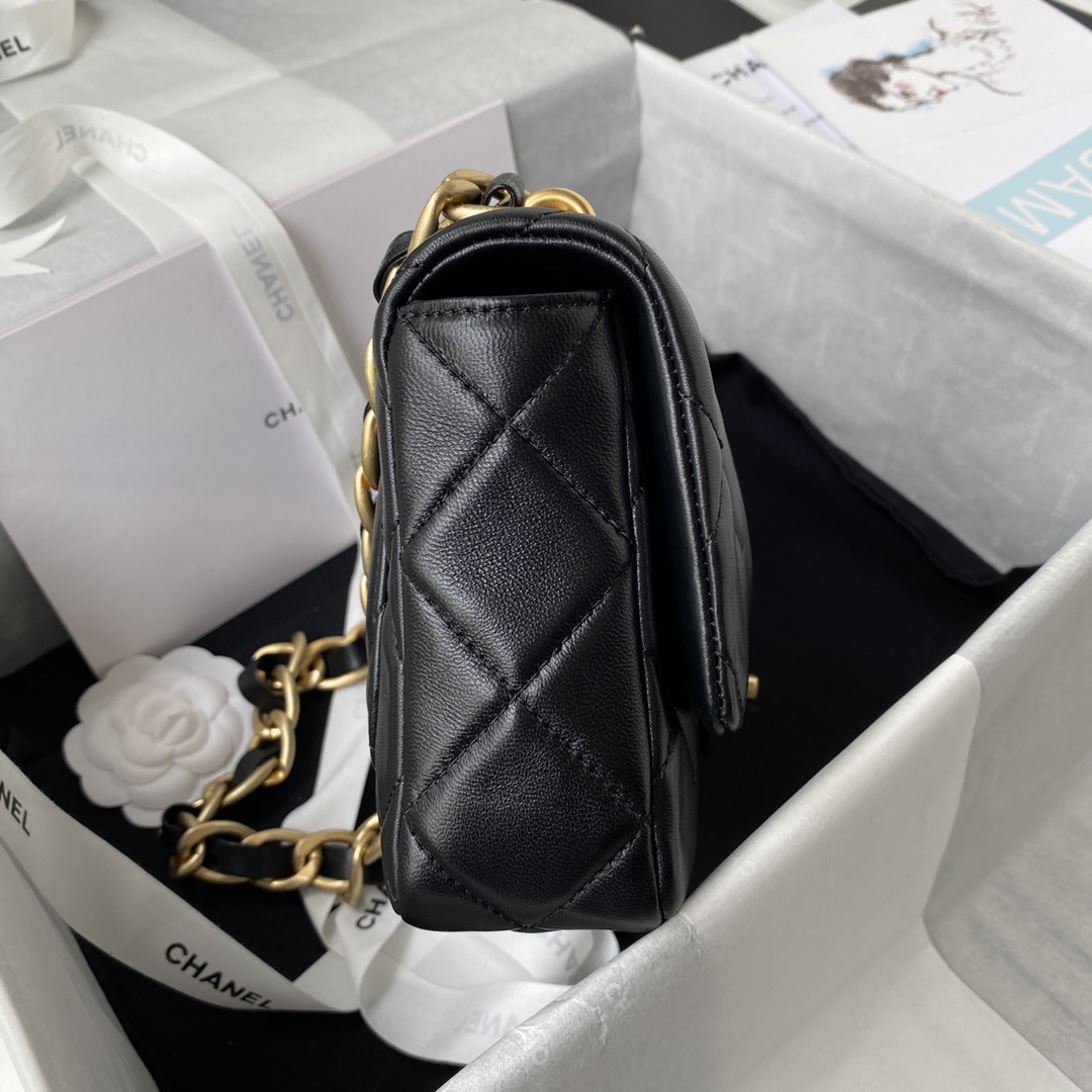 Ch**el flap bag with big chain leather black 22 × 5 × 15.5 cm
