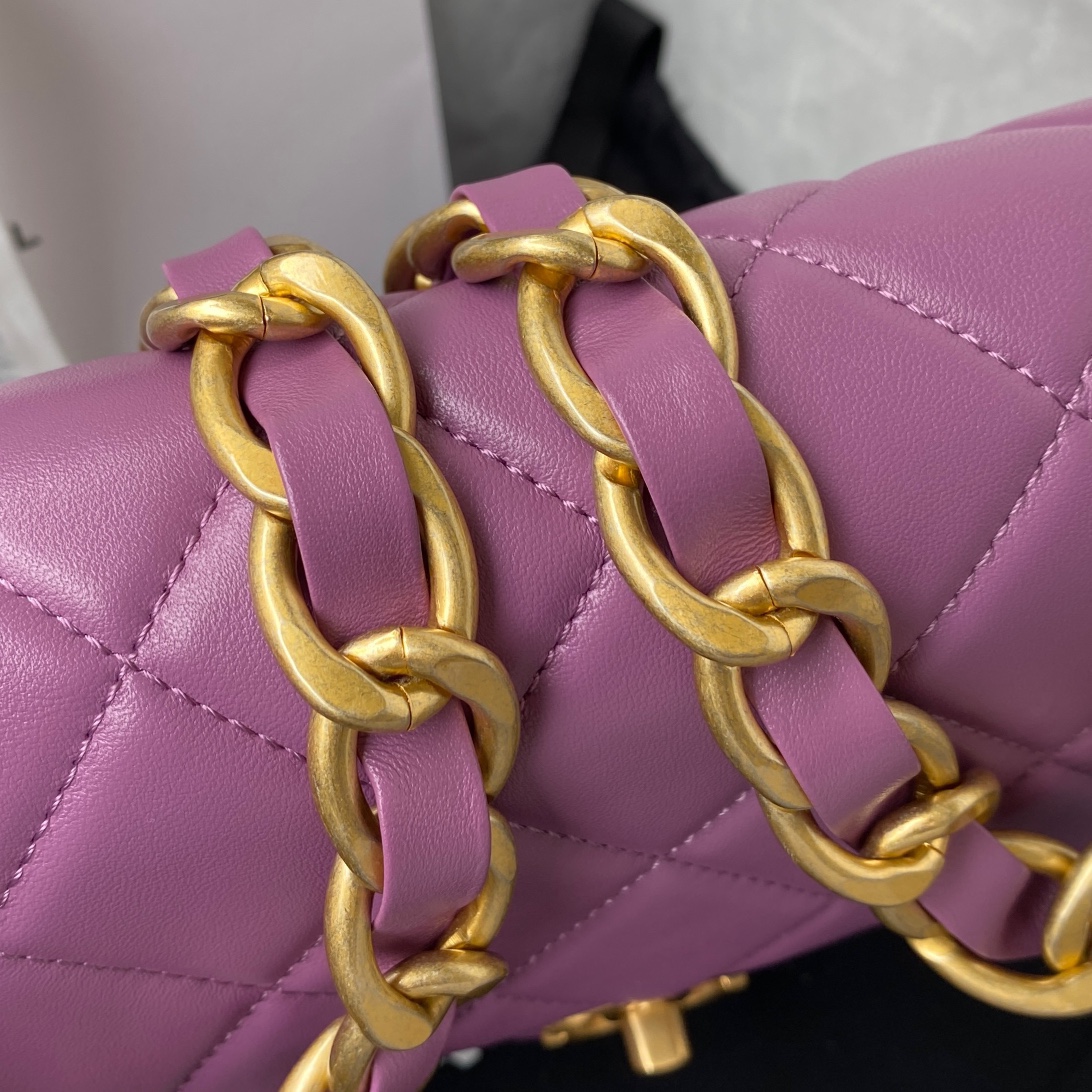 Ch**el flap bag with big chain leather purle 22 × 5 × 15.5 cm