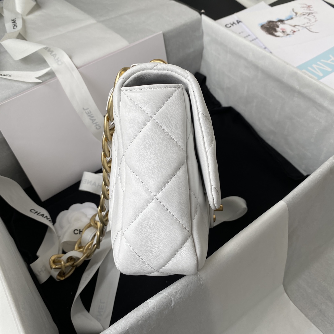 Ch**el flap bag with big chain leather white 22 × 5 × 15.5 cm