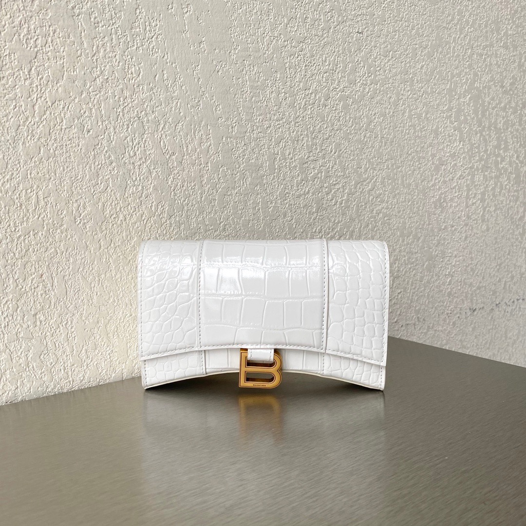 Ba1en*iaga hourglass wallet on chain crocodile leather white 6560501 19 x 12 x 5 cm