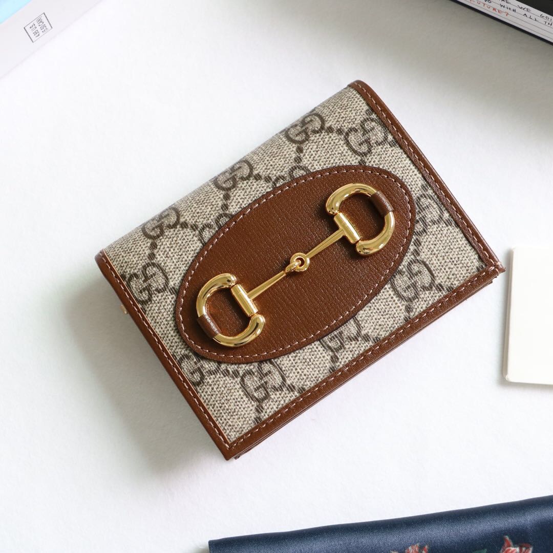 Gvc*1 horsebit 1955 card case wallet canvas brown ‎621887 11 x 8.5 x 3 cm