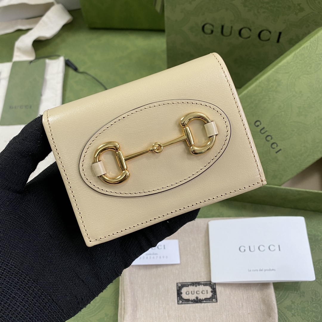 Gvc*1 horsebit 1955 card case wallet leather cream ‎621887 11 x 8.5 x 3 cm