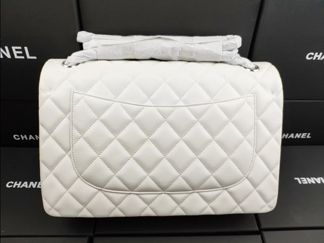 Ch**el flap bag lambskin leather silver chain white a1113 30cm