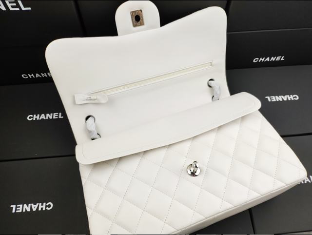 Ch**el flap bag lambskin leather silver chain white a1113 30cm