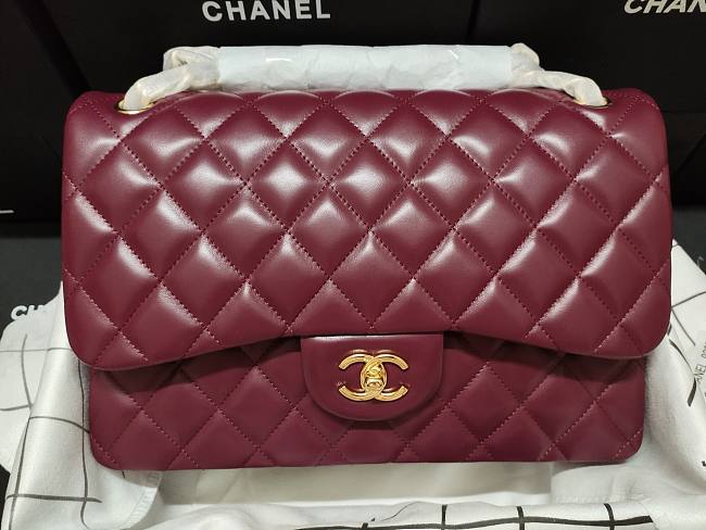 Ch**el flap bag lambskin leather gold chain burgundy a1113 30cm