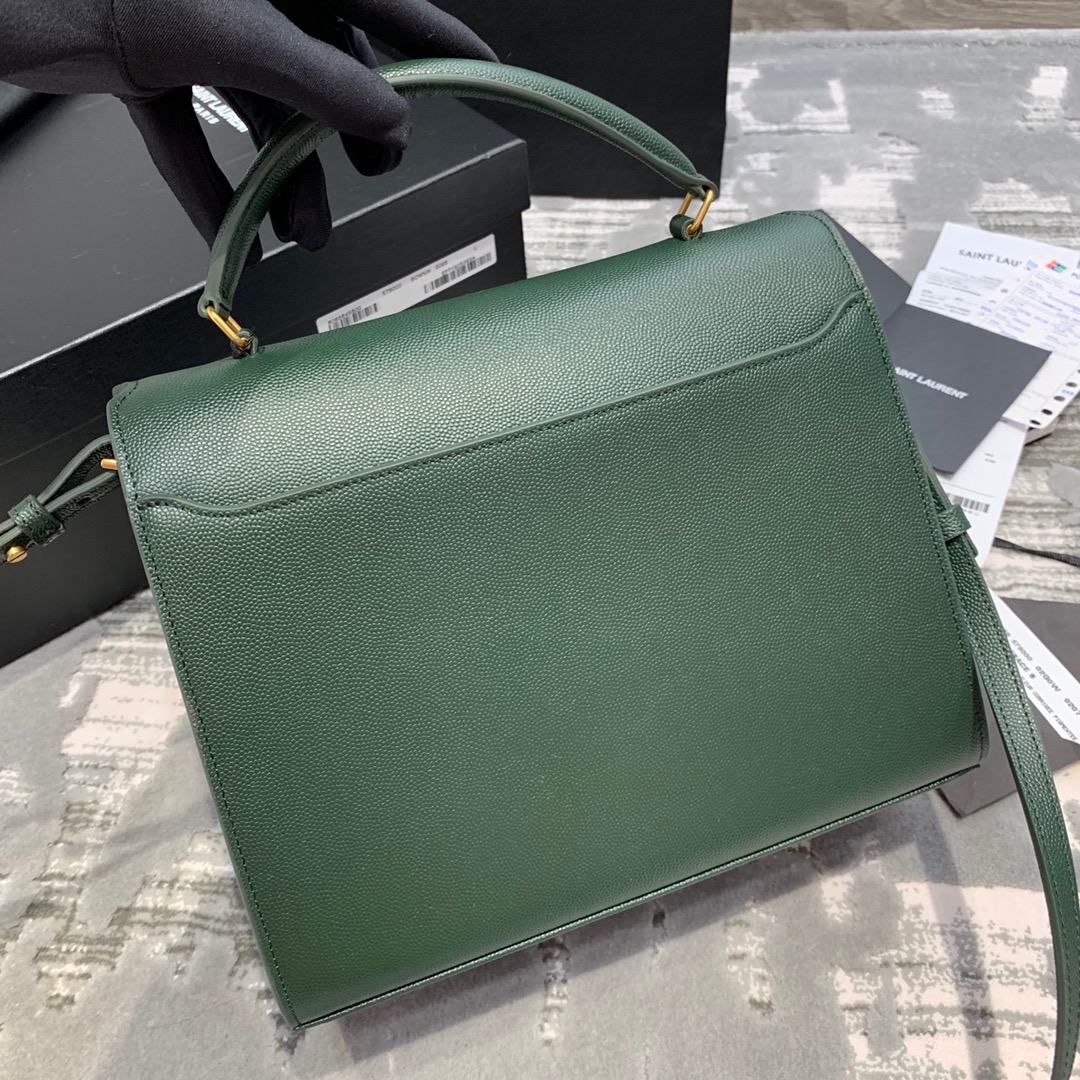 Y51 cassandra medium top handle bag grained leather green 623931 24.5 x 20 x 11.5 cm