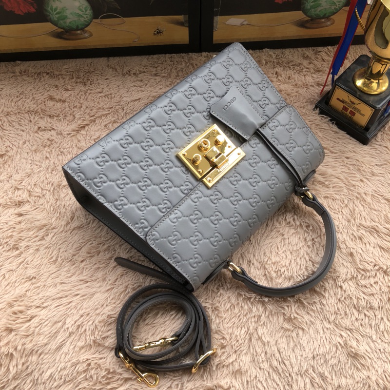 Gvc*1 padlock small top handle bag signature leather gray 453188 28 x 19 x 11 cm