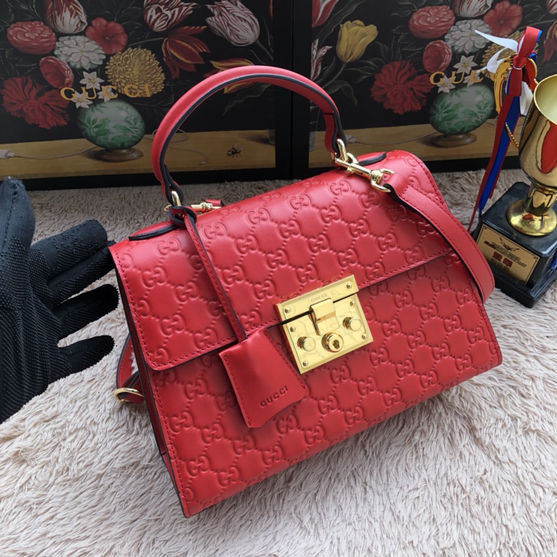 Gvc*1 padlock small top handle bag signature leather red 453188 28 x 19 x 11 cm