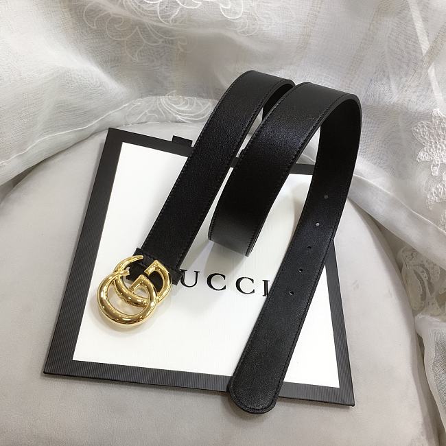 GG Marmont Leather Belt With Shiny Buckle Black 3 cm