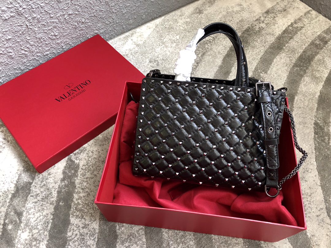 Va1e*ntin0 garavani rockstud spike tote bag full black 26 x 13 x 20 cm