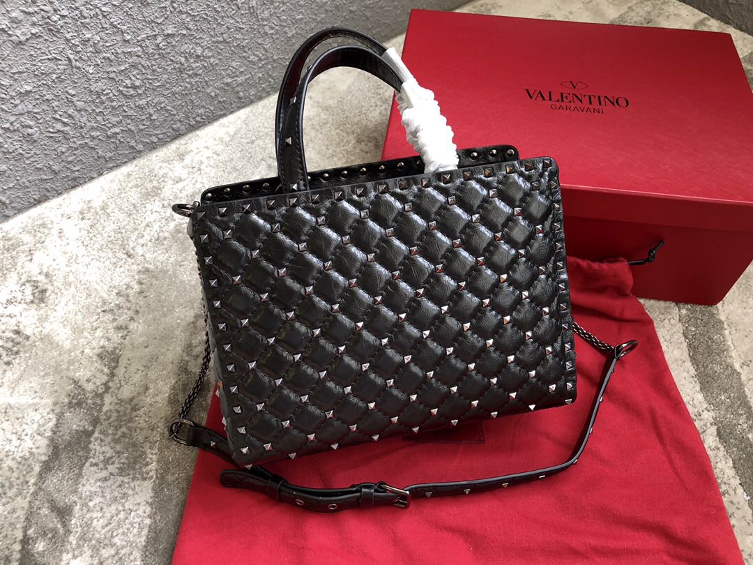 Va1e*ntin0 garavani rockstud spike tote bag full black 26 x 13 x 20 cm