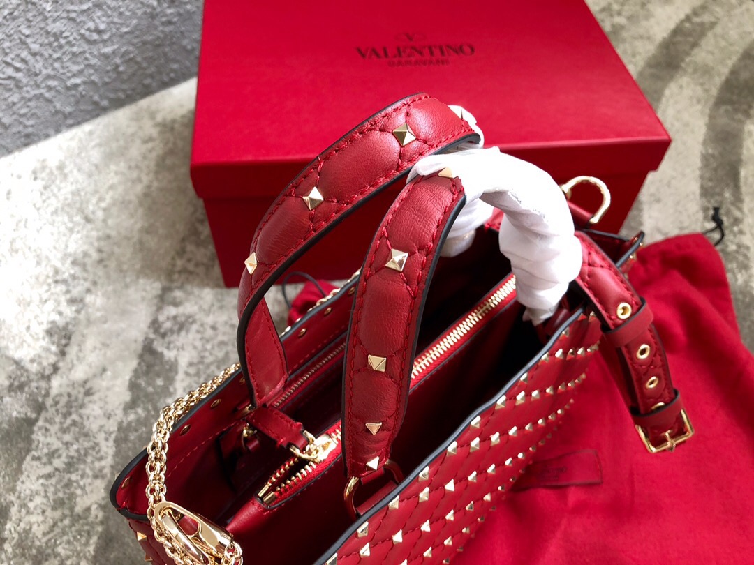 Va1e*ntin0 garavani rockstud spike tote bag red 26 x 13 x 20 cm
