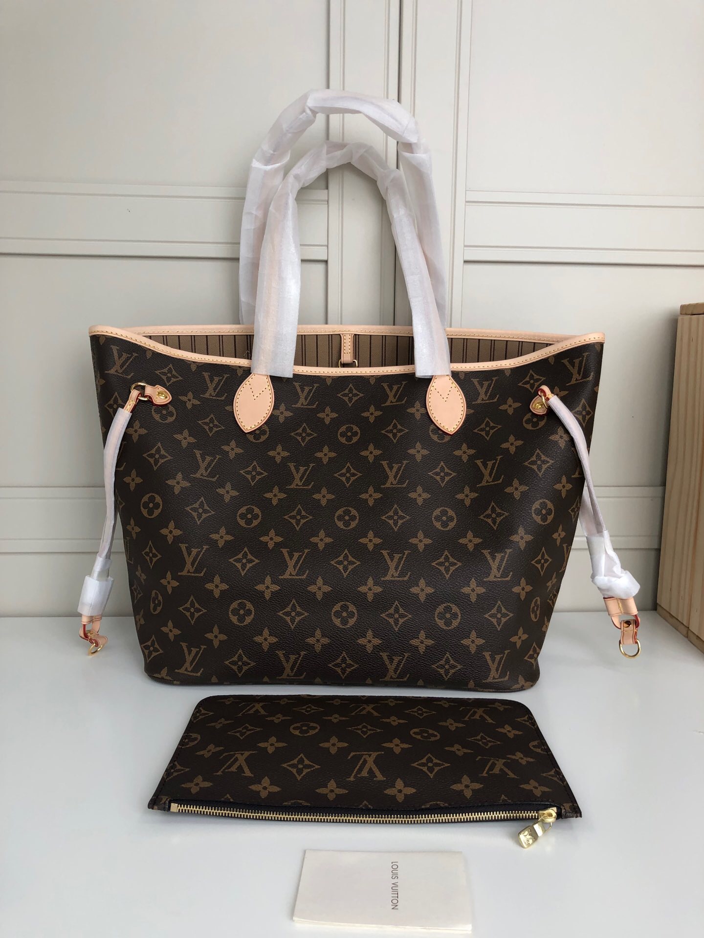 LV Neverfull shopping MM bag black check powder 32CM m41148