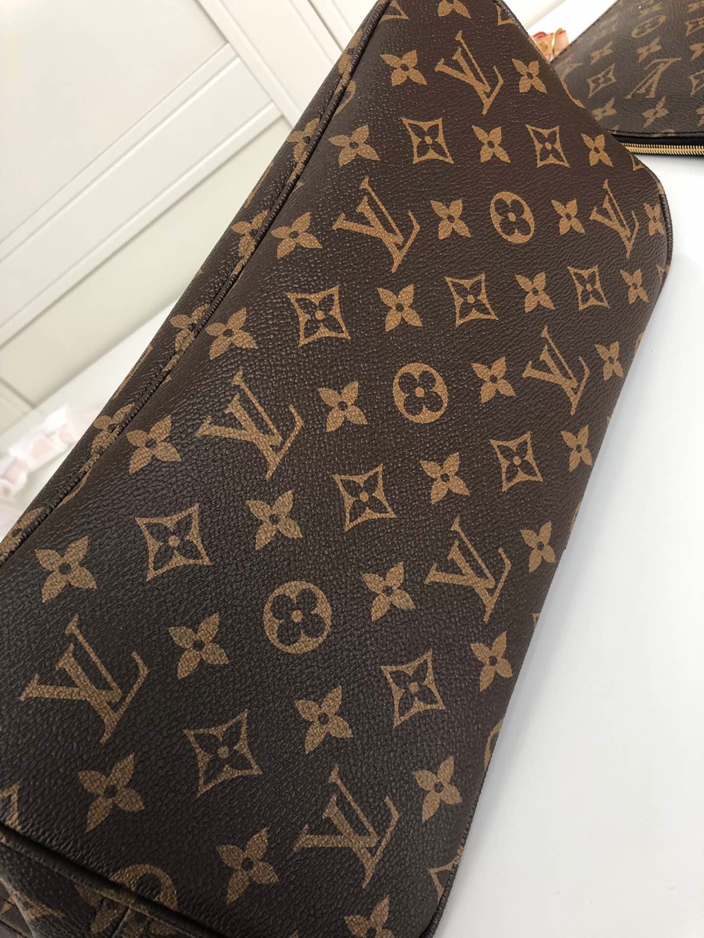 LV Neverfull shopping MM bag black check powder 32CM m41148