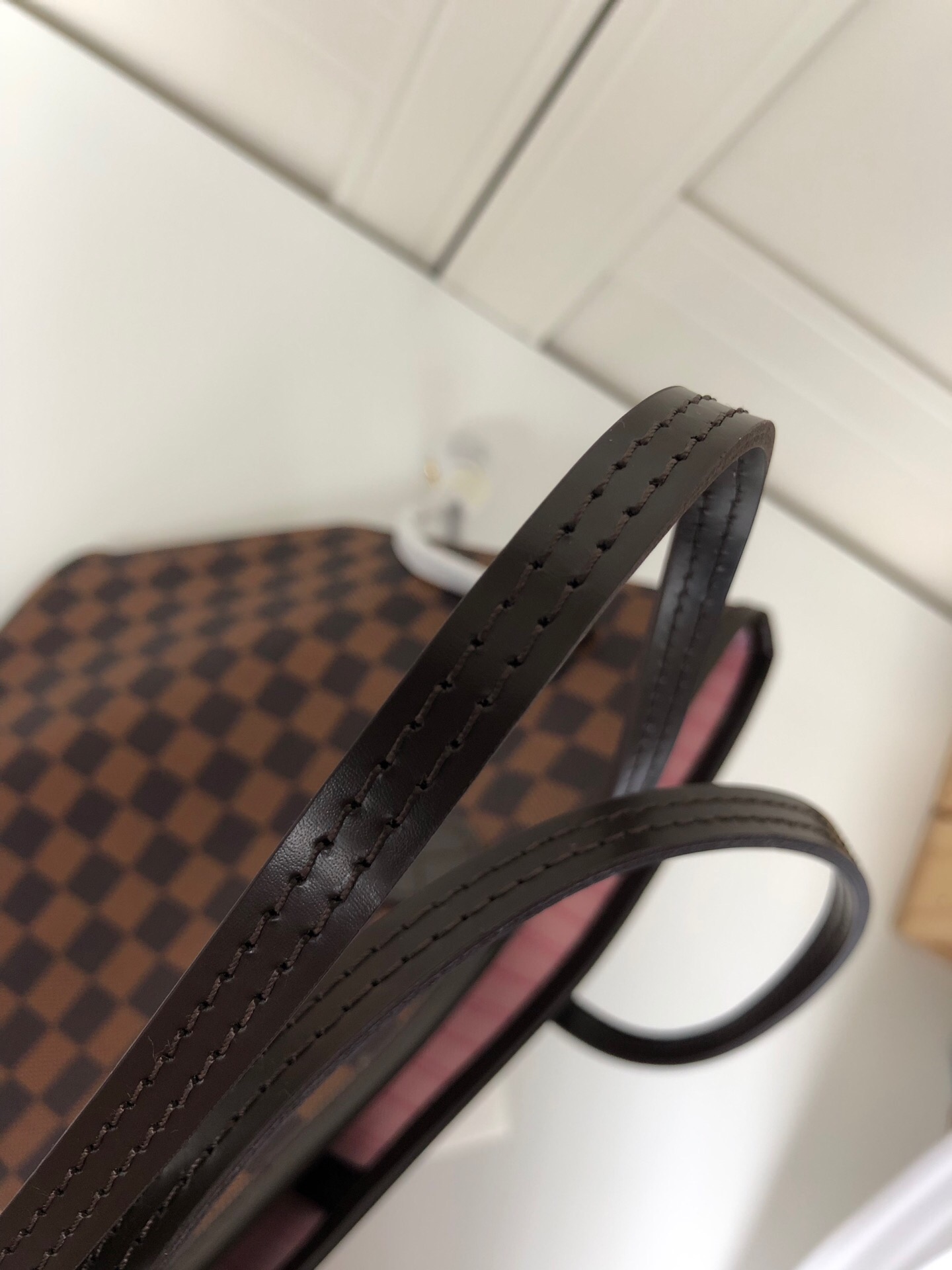 LV Neverfull shopping MM bag black check powder 32CM