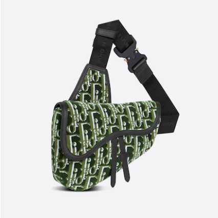 olive D10r oblique tapestry and black grained calfskin saddle bag 26cm
