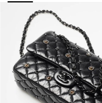 Ch**el classic handbag shiny crumpled calfskin black 25.5cm