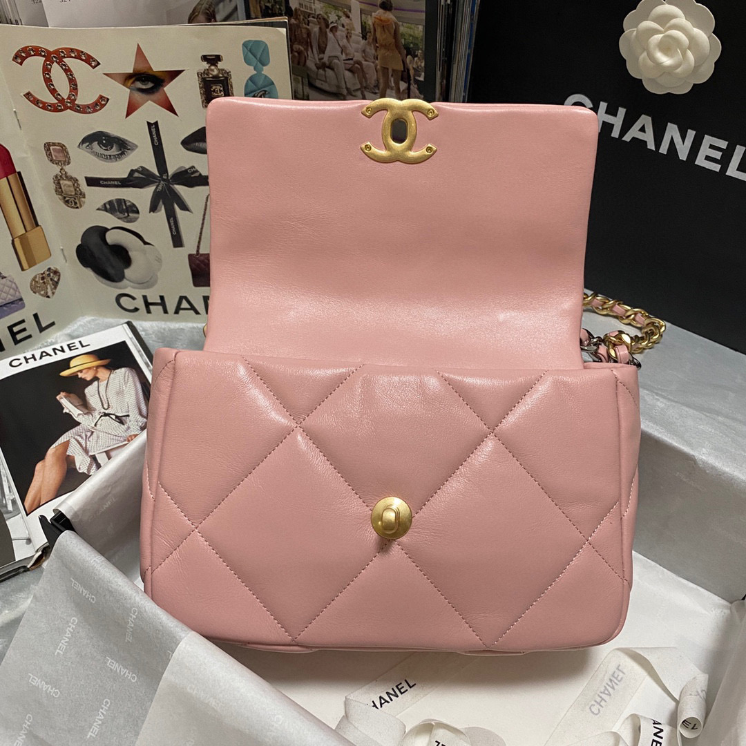 Ch**el 19 calfskin in pink-26×16×9cm