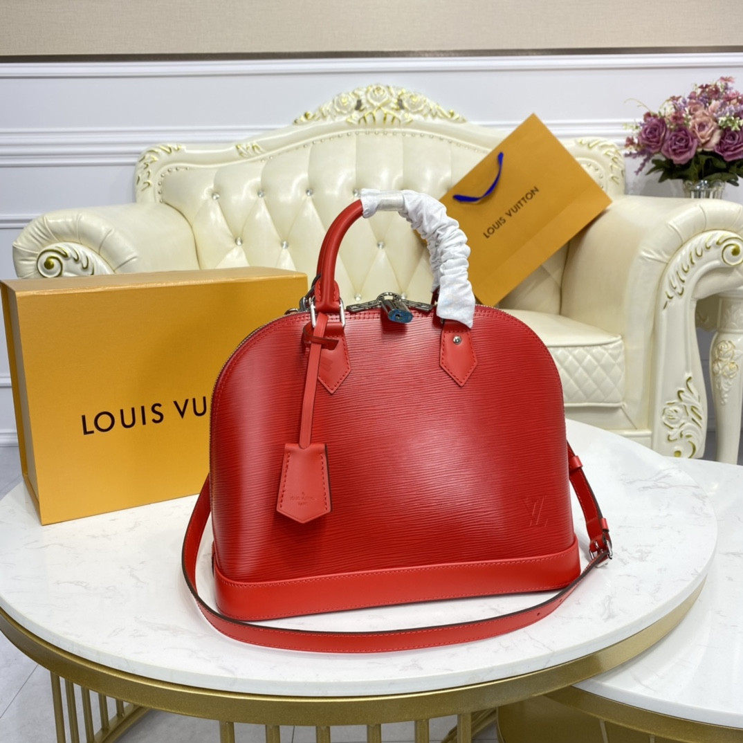 l0vis Vvtt0n alma bb stripe epi leather noir coquelicot - m40862 - 24x11.5x18cm