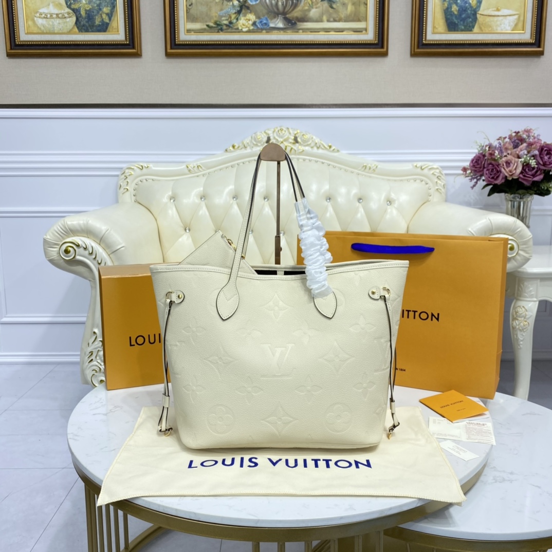 LV NEVERFULL MM Monogram Empreinte Leather White M45685 - 31cmx 28 x 14 cm