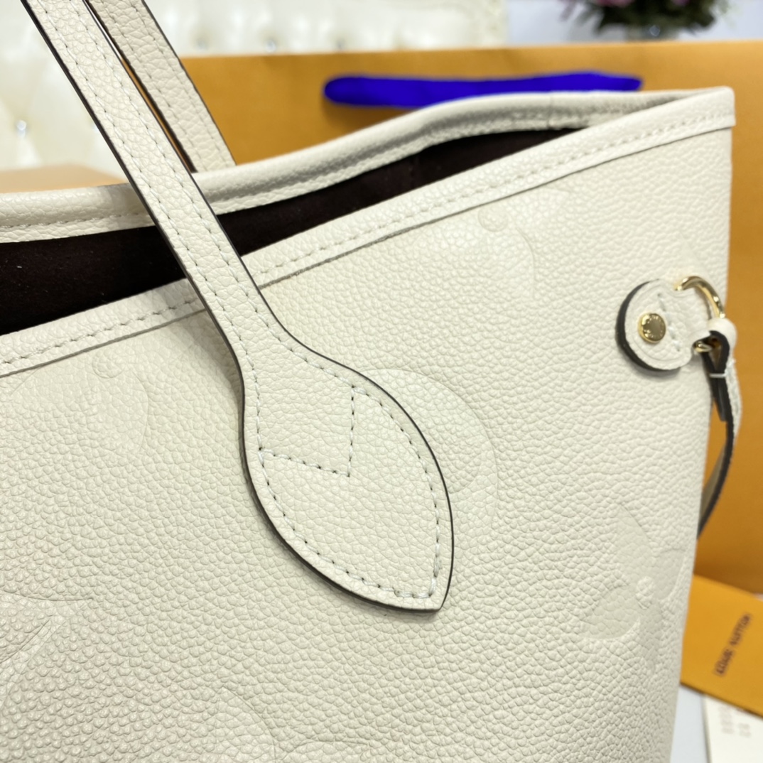 LV NEVERFULL MM Monogram Empreinte Leather White M45685 - 31cmx 28 x 14 cm