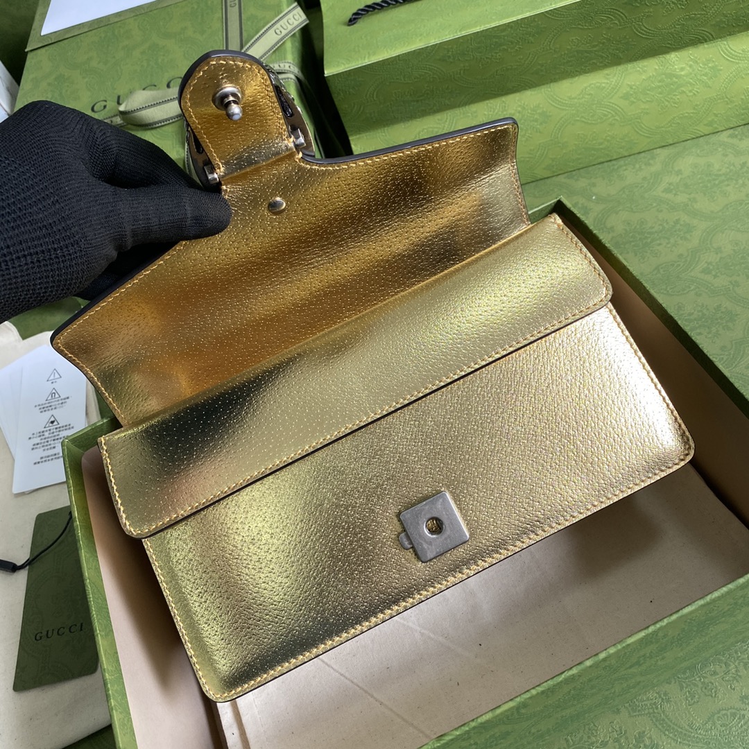 Gvc*1 dionysus small shoulder bag gold lamé leather 499623 - 25x13.5x7cm
