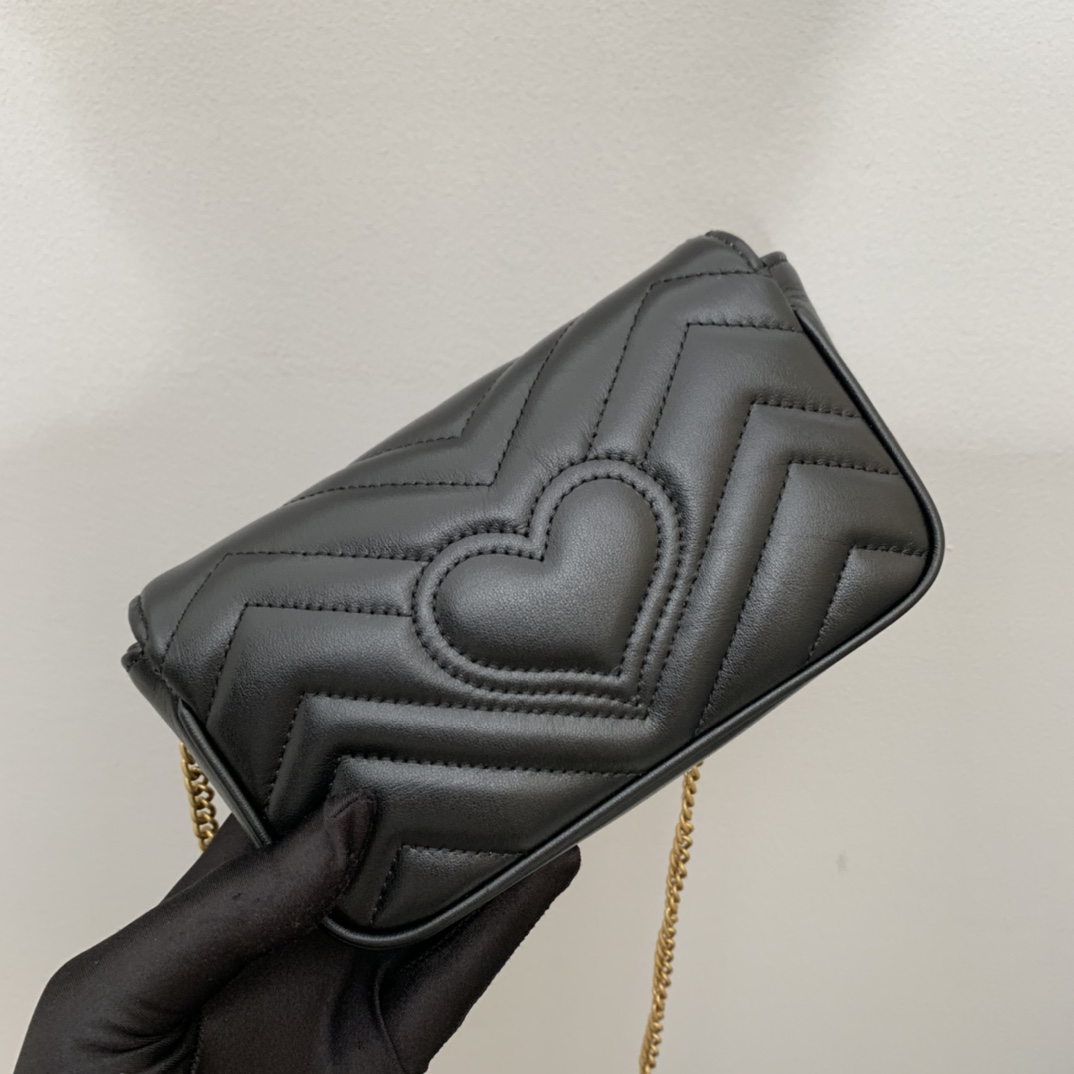 gg marmont matelassé S*per mini bag black 476433 - 16.5 x 10 x 4.5cm