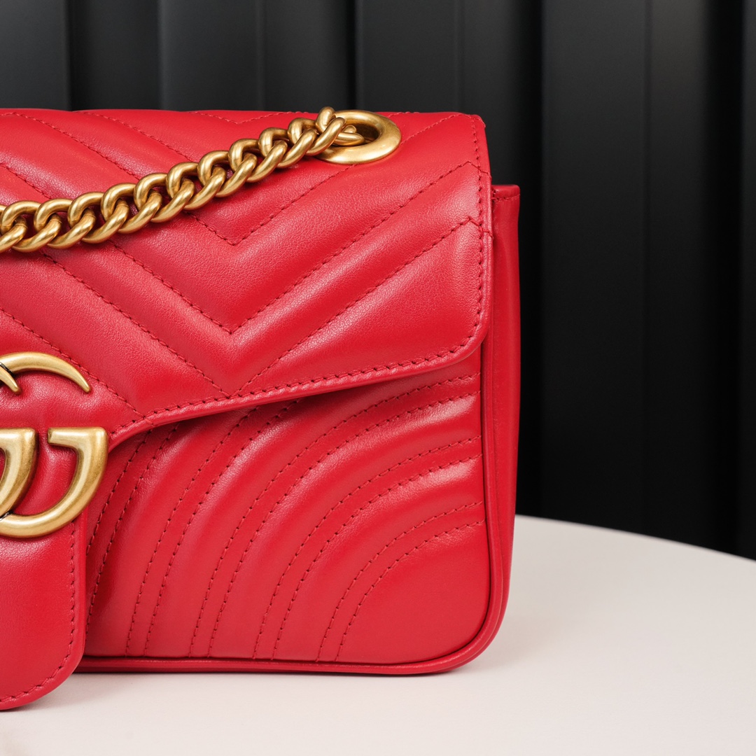 GG Marmont small matelassé shoulder bag Red 443497 – 26x15x7cm