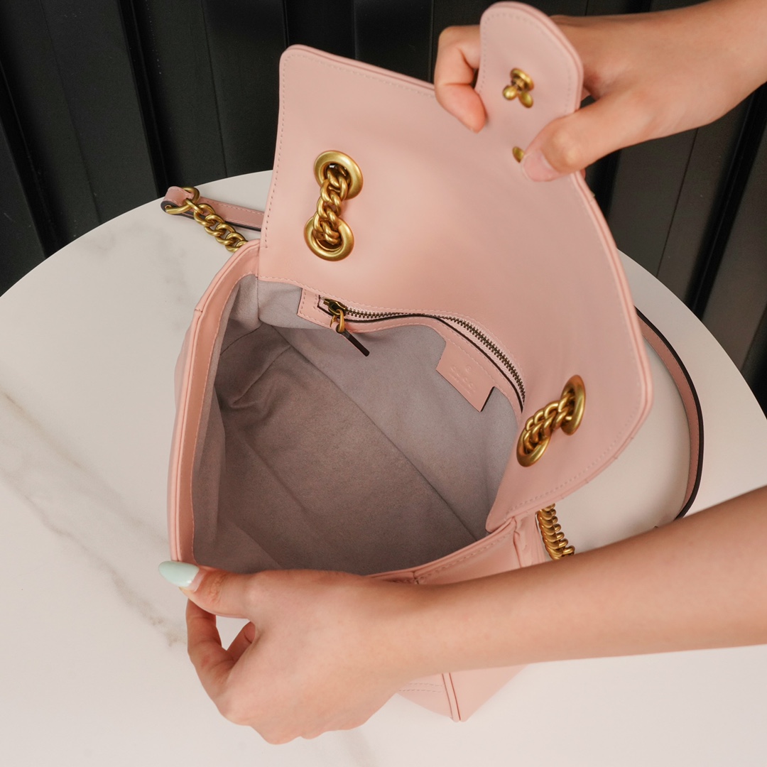GG Marmont small matelassé shoulder bag Peach 443497 – 26x15x7cm