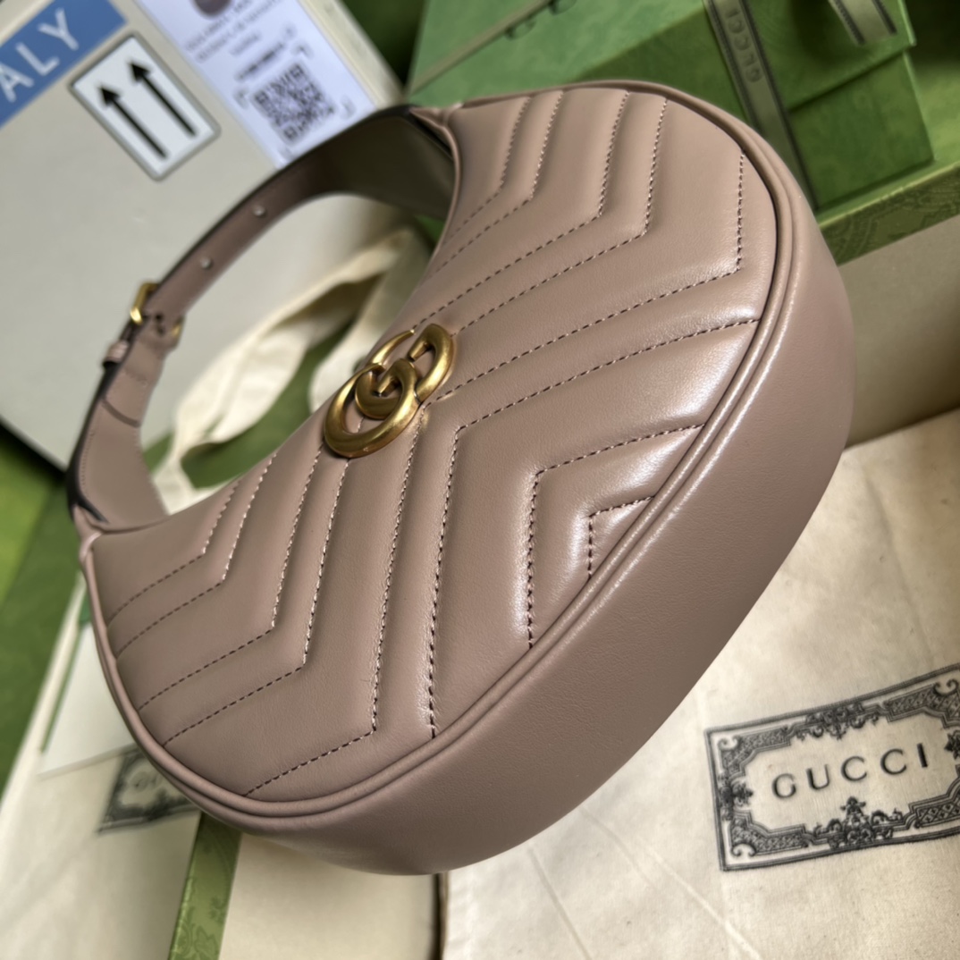 GG Marmont half-moon-shaped mini bag Milk tea color 699514 – 21.5 x 11 x 5cm