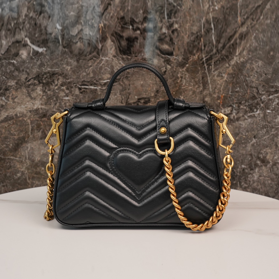 GG Marmont Matelassé mini top handle bag Black 547260 - 21x 15.5 x 8cm
