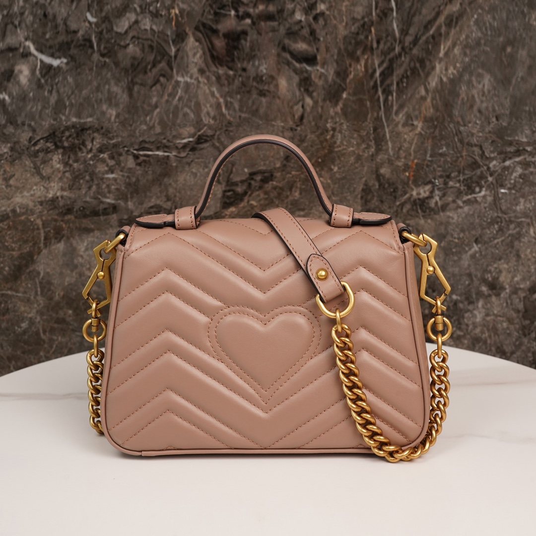 GG Marmont Matelassé mini top handle bag Rose beige 547260 - 21x 15.5 x 8cm
