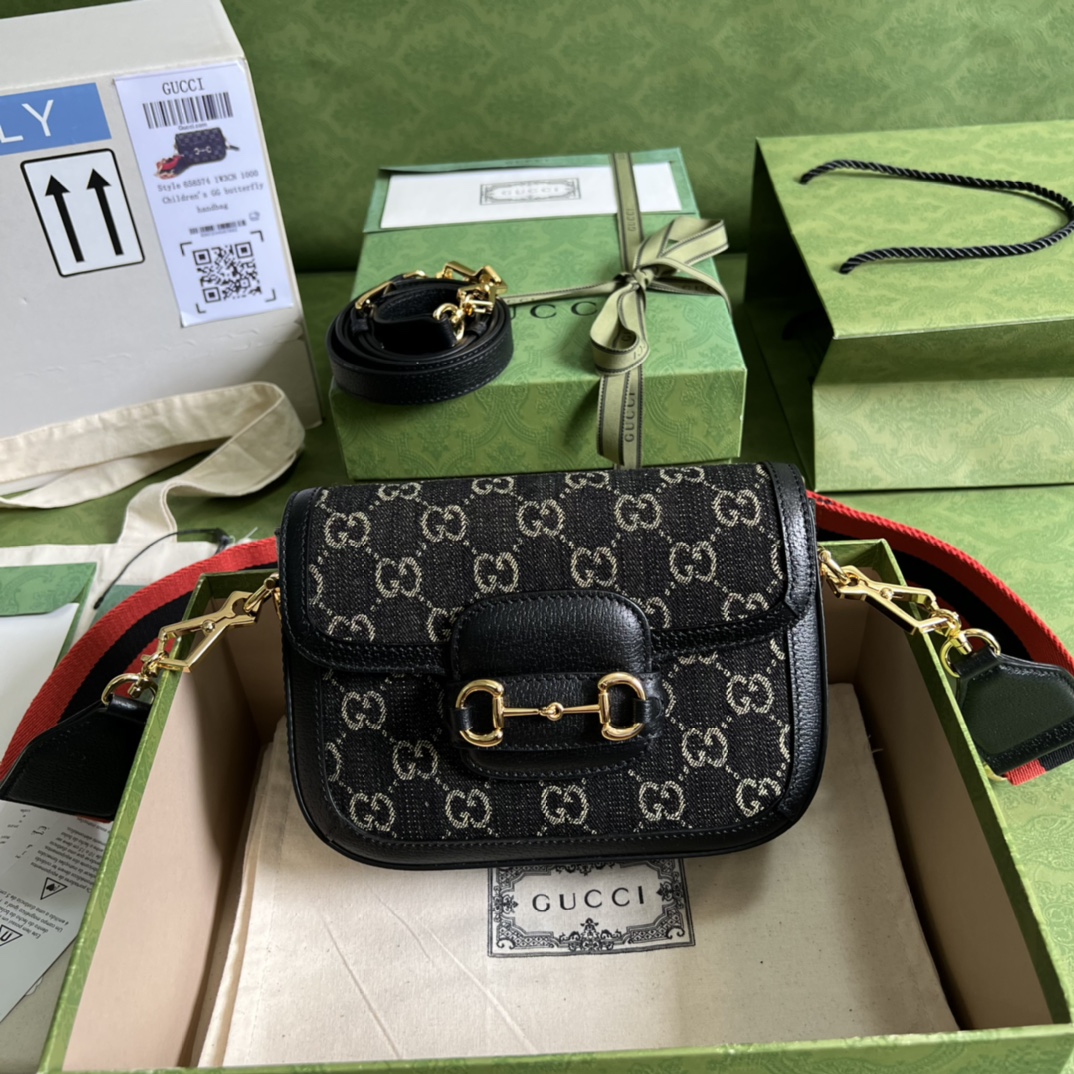 Gvc*1 horsebit 1955 mini bag black gg svp*me canvas ‎658574 - 20.5x14.5x5cm