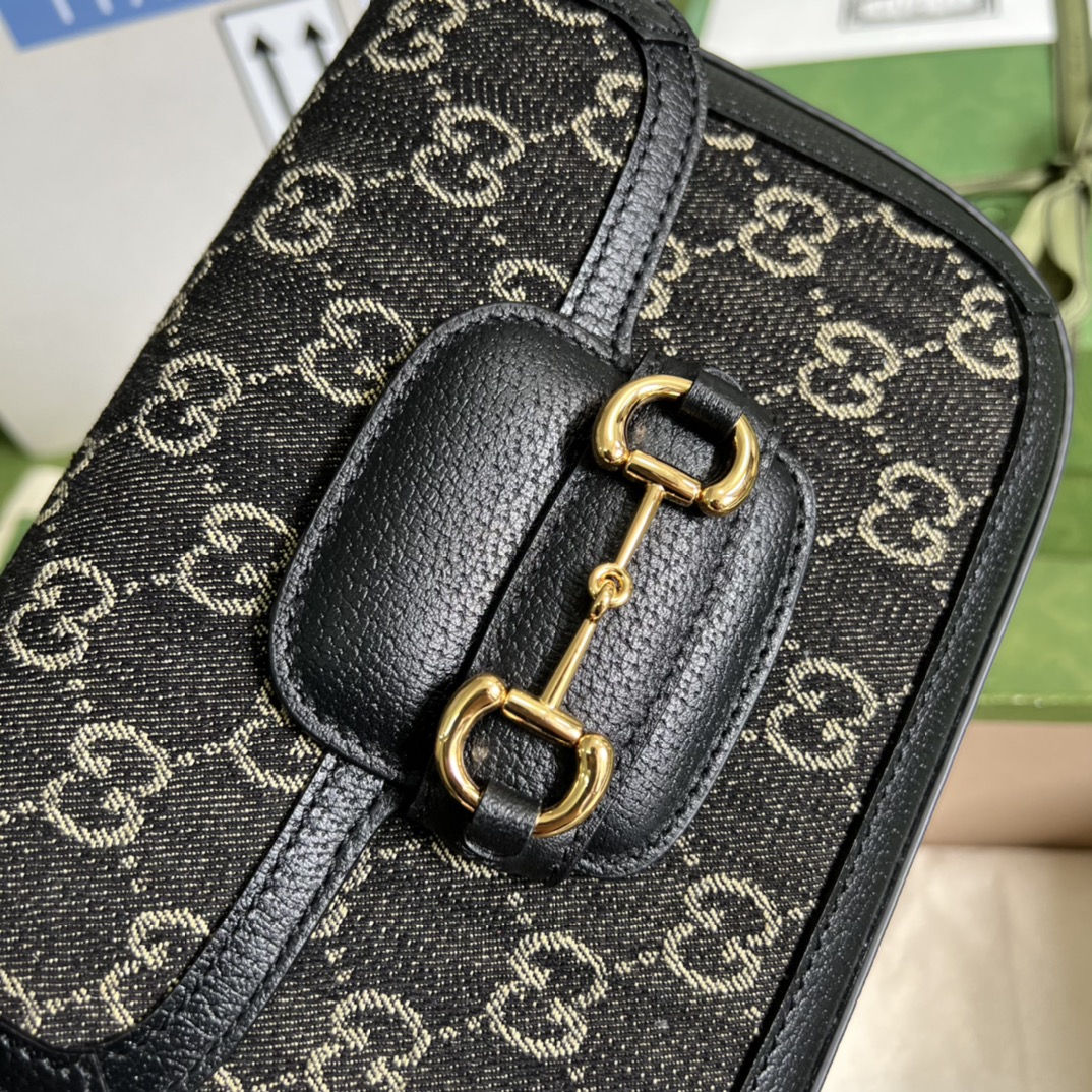 Gvc*1 horsebit 1955 mini bag black gg svp*me canvas ‎658574 - 20.5x14.5x5cm