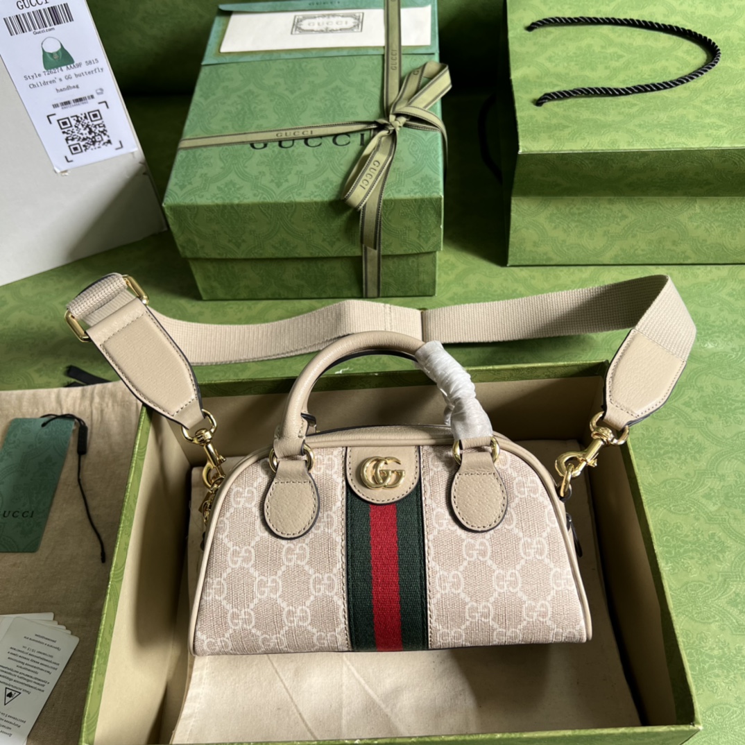 Gvc*1 ophidia mini gg top handle bag beige and white  724606  - 21x 12 x 10cm