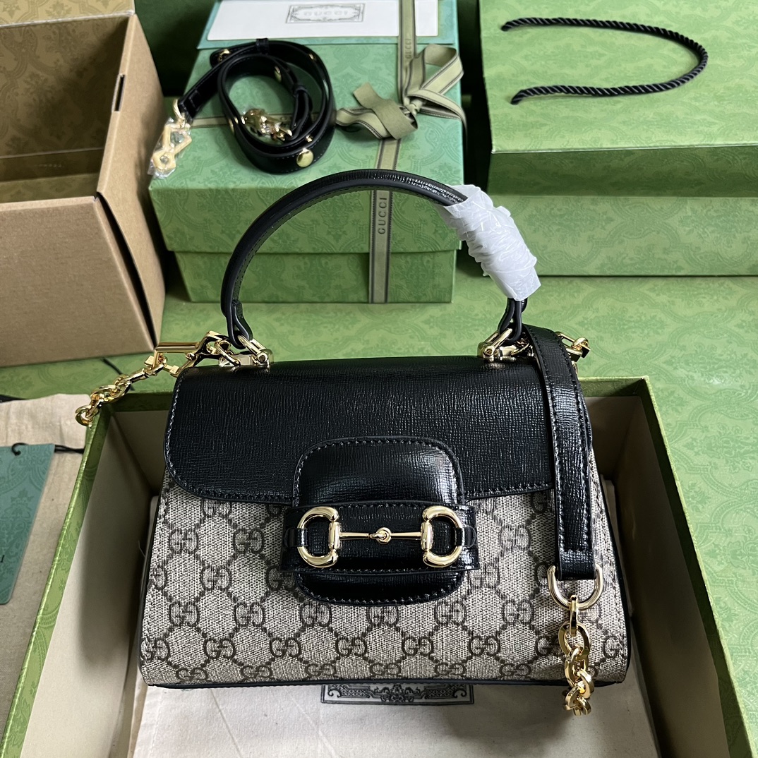 Gvc*1 horsebit 1955 small bag black grey 703848 - 22x16x10.5cm
