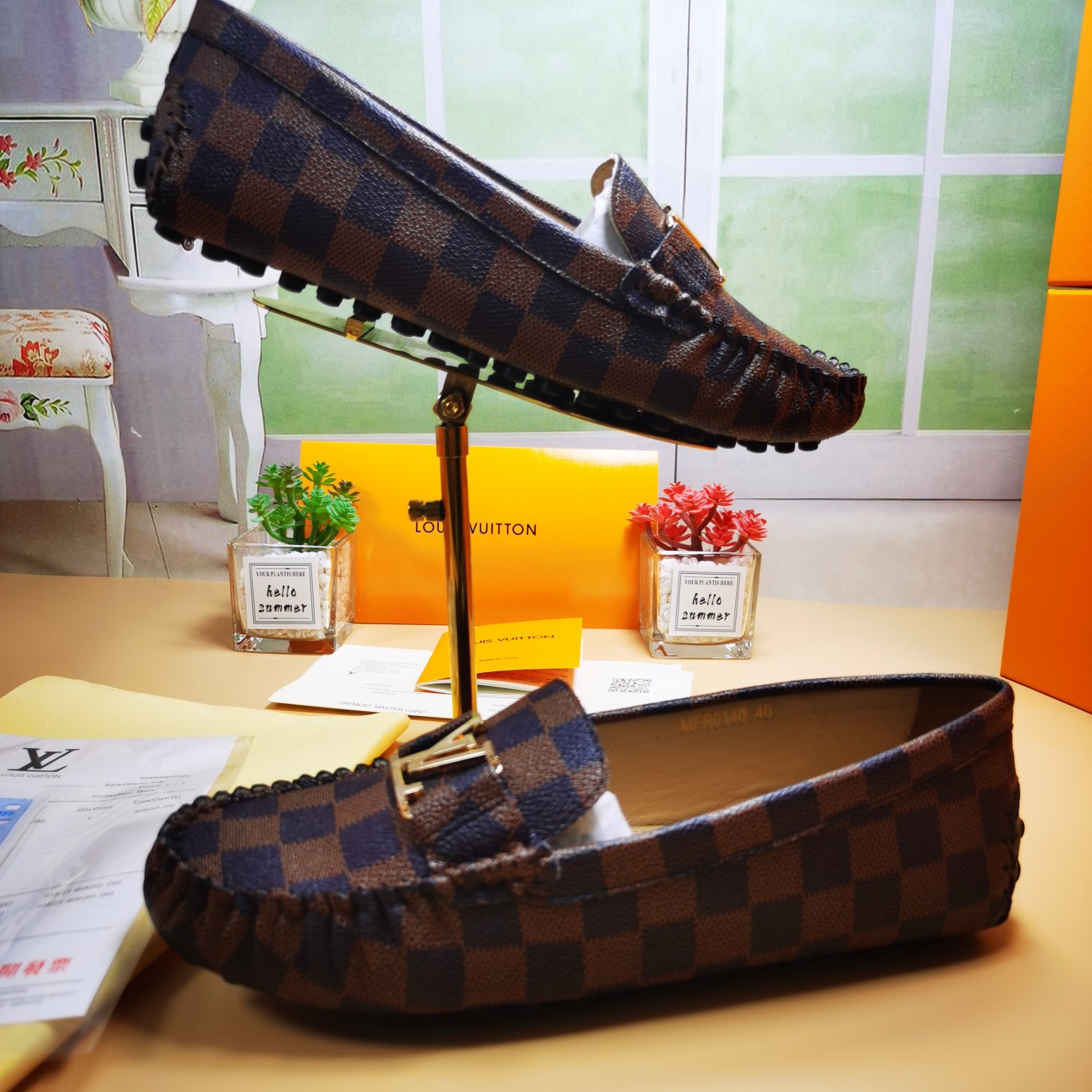 LV flat brown checkerboard shoe cawhide sheepskin 35-46