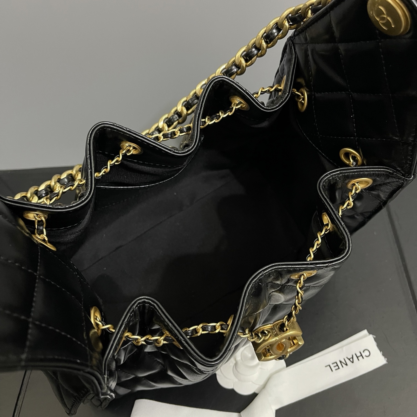 Ch**el 25c hobo black bright leather 30cm